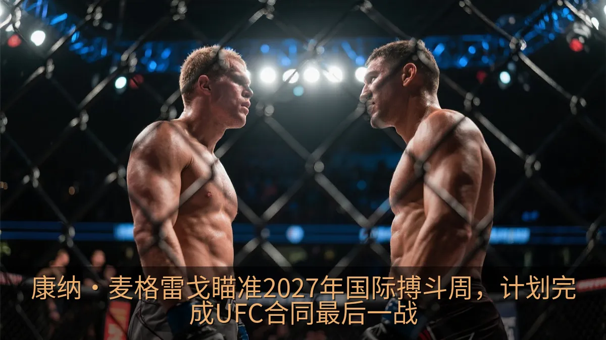 两名综合格斗选手在灯光下的笼内对视场景
